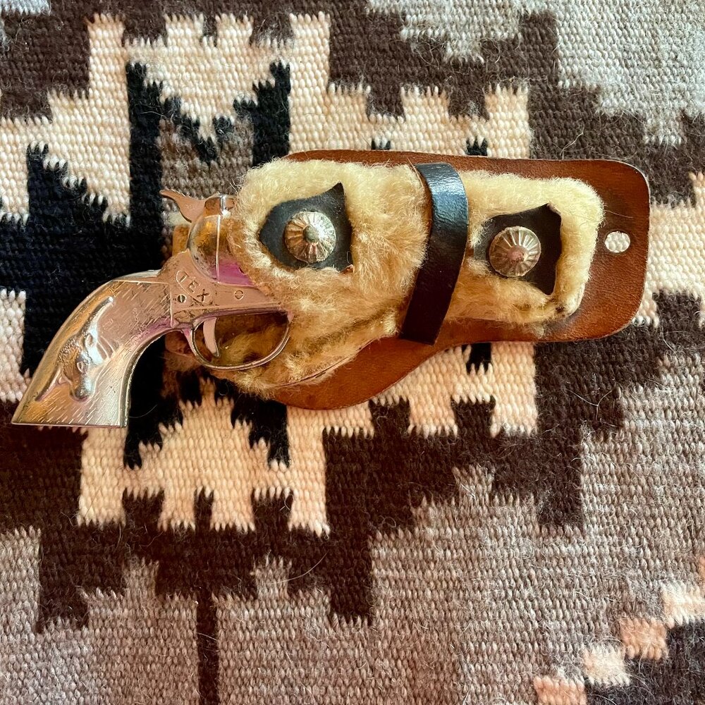 Vintage Children's 1950's Lambswool Holster with Toy Cap Gun